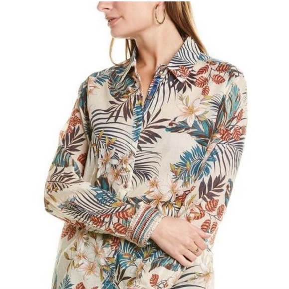 Johnny Was Tropical Floral Long Sleeve Button Down Shirt (M) - Picture 2 of 13
